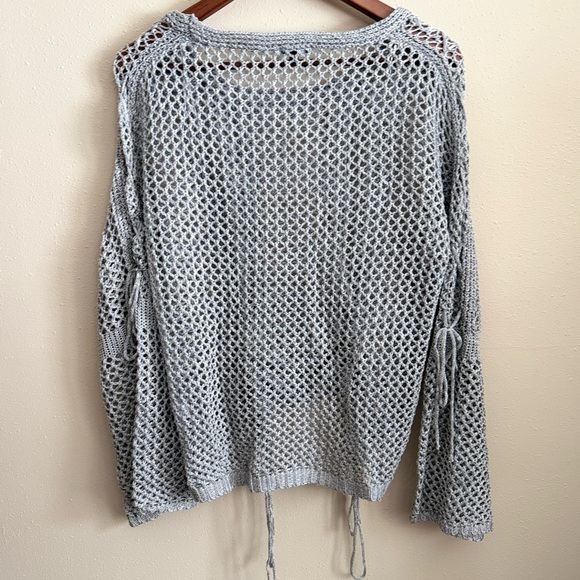 Rebecca Elliot Gray Open Knit Mesh Sweater | Tie Side Pullover | Size M - Picture 5 of 7